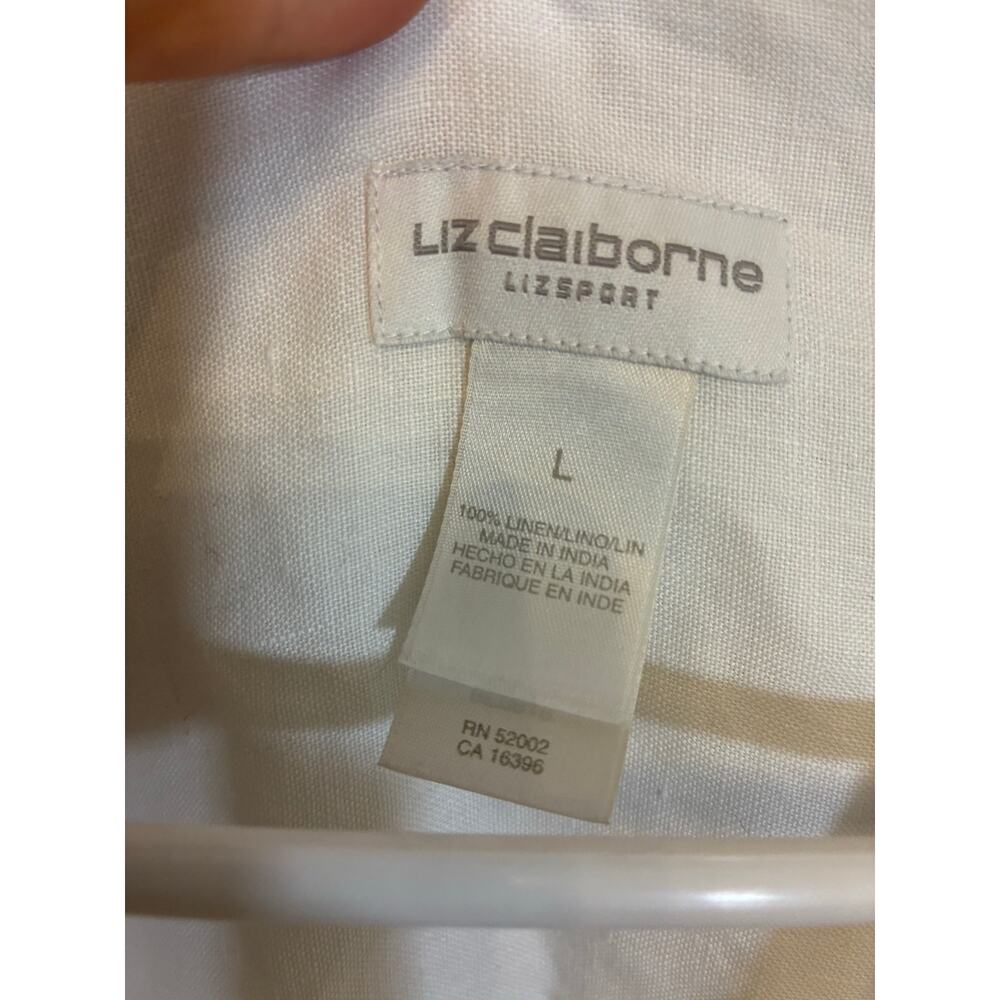 Liz Sport 100% Linen Relaxed Buttoned 3/4 Sleeve Shirt SZ L Casual Coastal Top - Picture 4 of 5